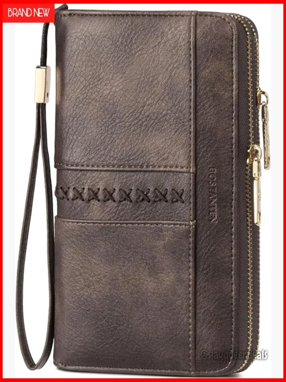 Large Capacity Leather RFID Wristlet Wallet with Double Zipper